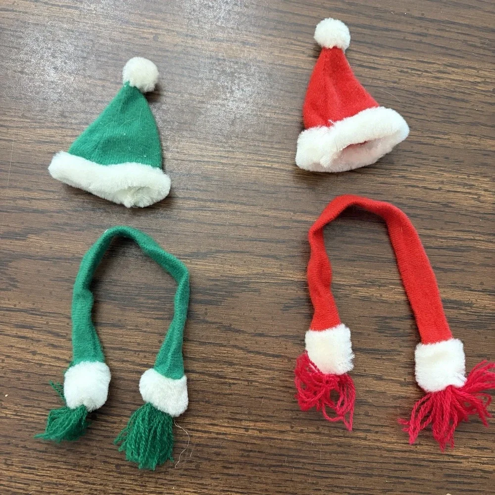 Vintage Doll Santa Hats And Scarves Red And Green Christmas Holiday Accessories